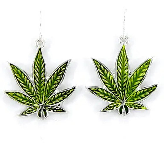 Earrings Marijuana Pot Hemp Enamel Green 