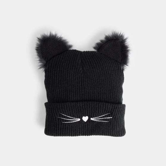 Beanie Winter Cat Whiskers Ears Hat Black