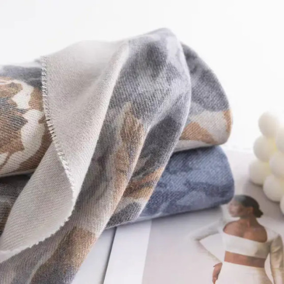 Scarf Floral Winter White Brown Grey Cream 72x26”