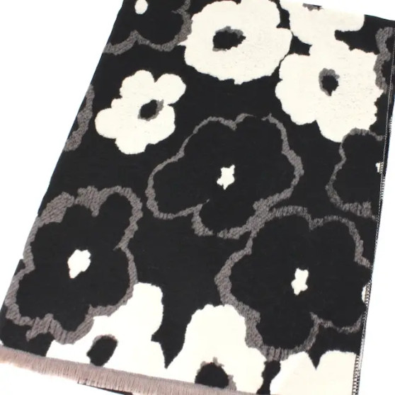 Scarf Black Flower Winter Fall Lightweight Viscose