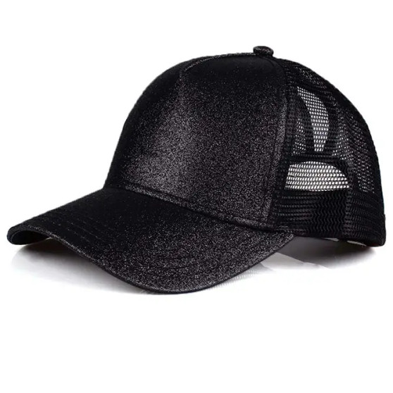 Baseball Trucker Cap Hat Ponytail Black Glitter Baseball Trucker Cap Hat Ponytail Black Glitter