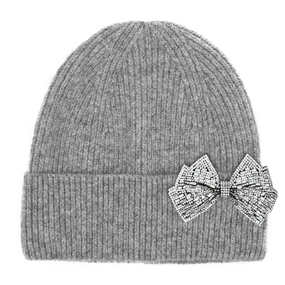 Beanie CC Winter Hat Rhinestone Bow Grey Beanie CC Winter Hat Rhinestone Bow Grey