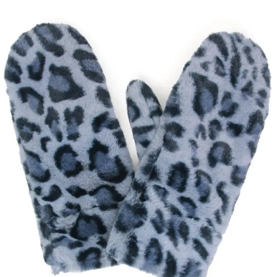 Mittens Faux Fur Leopard Grey