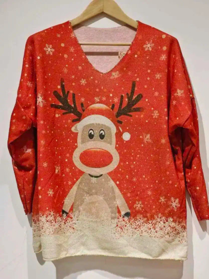 Sweater Top Rudolph Christmas One Size