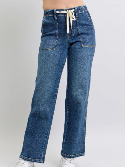 Judy Blue Jeans Drawstring Waist Dark Wash Judy Blue Jeans Drawstring Waist Dark Wash