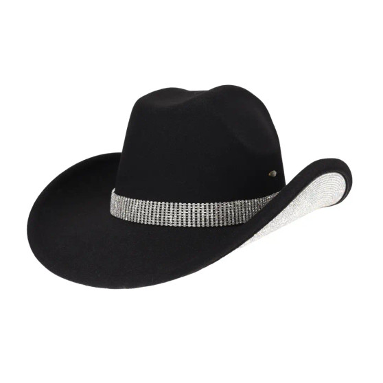 Cowboy Hat Rhinestone Underside Brim Black