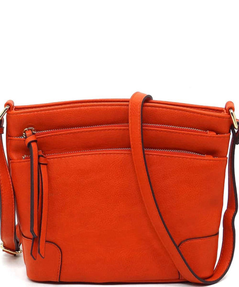 Purse Crossbody Multi Zip Pockets Burnt Orange 