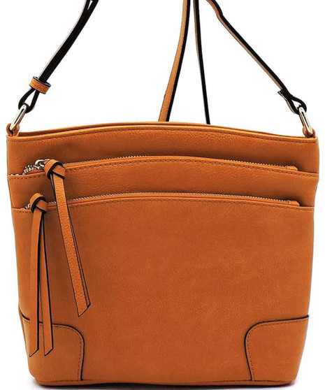 Purse Crossbody Multi Zip Pockets Mustard