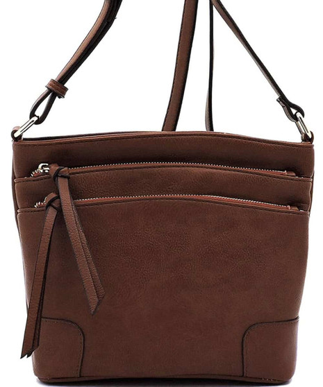Purse Crossbody Multi Zip Pockets Coffee Brown