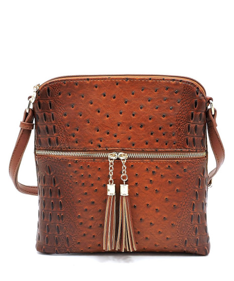 Purse Crossbody Ostrich Crocodile Adjustable Strap Tan Purse Crossbody Ostrich Crocodile Adjustable Strap Tan