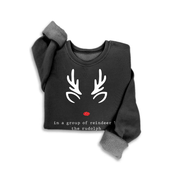 Sweatshirt Rudolf Winter Christmas Glitter Red Nose Black Sweatshirt Rudolf Winter Christmas Glitter Red Nose Black