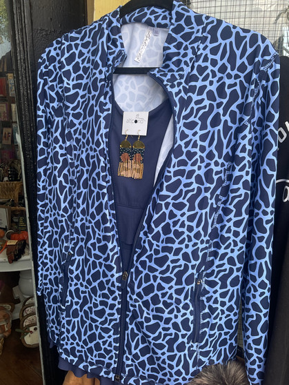 LuLu B Jacket 2 Way Zip 2 Large Inside & Outside Pockets Sun Block Blue Safari