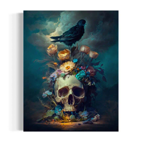 Art Print Skull Flowers Raven Salty Alice 