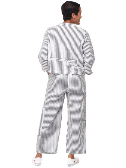 Seersucker Jacket Top Button Up Stripe 