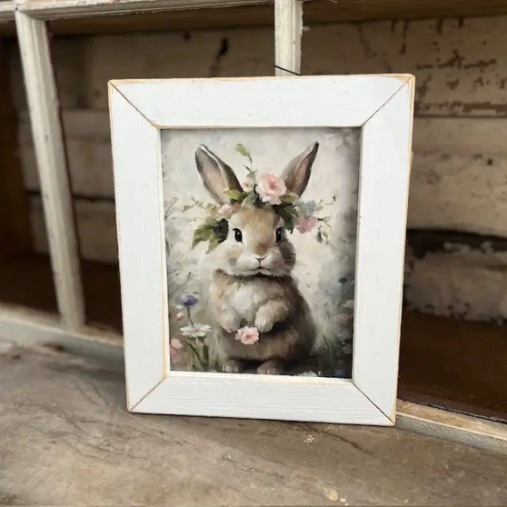 Wooden Easter Bunny Spring Rosie The Rabbit White Frame
