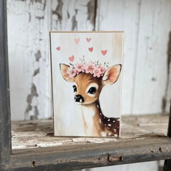 Wooden Block Fawn Deer Spring Baby Shower Valentines