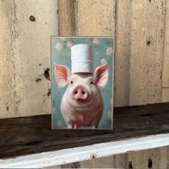 Wooden Block Sign Art Pig Piglet Toilet Paper