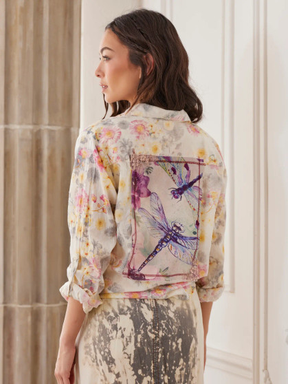 Dragonflies Patch Floral Button Up Shirt USA Made