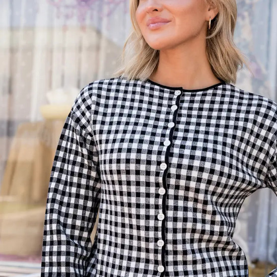 Ampersand  Gingham Top Button Up Cardigan Black White