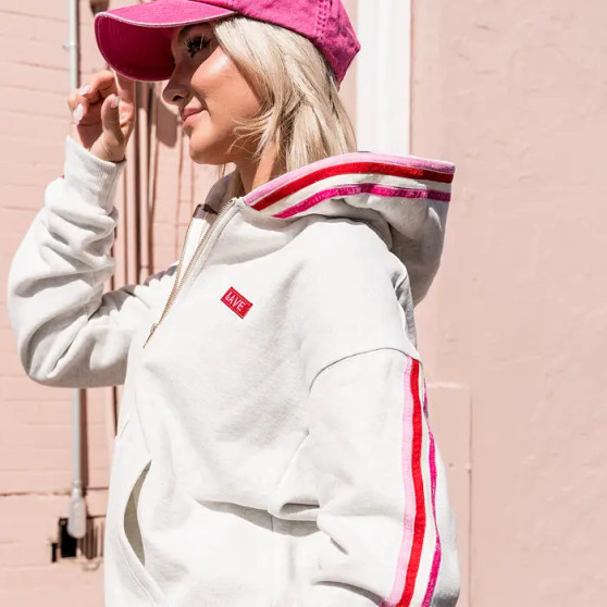 Ampersand Sweatshirt Full Zip Pockets White Red Detail Hooded