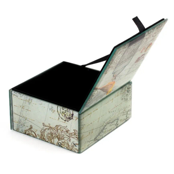 Keepsake Glass Box Yellow Bird  Birdcage Velvet Inside