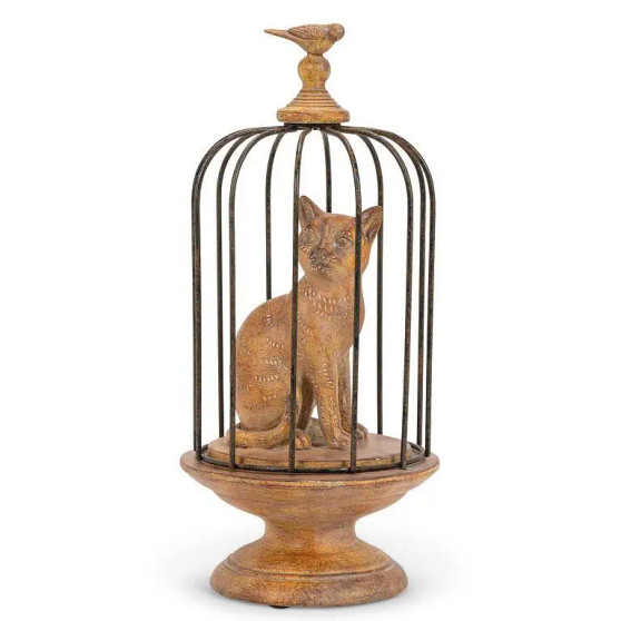 Whimsical Cat In Birdcage 12” High