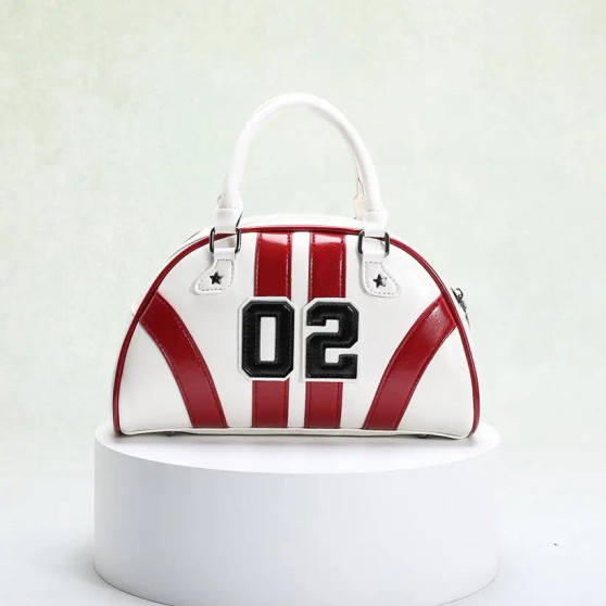 Arriving Soon Purse Satchel Crossbody Bowling Bag Style #2 White Red