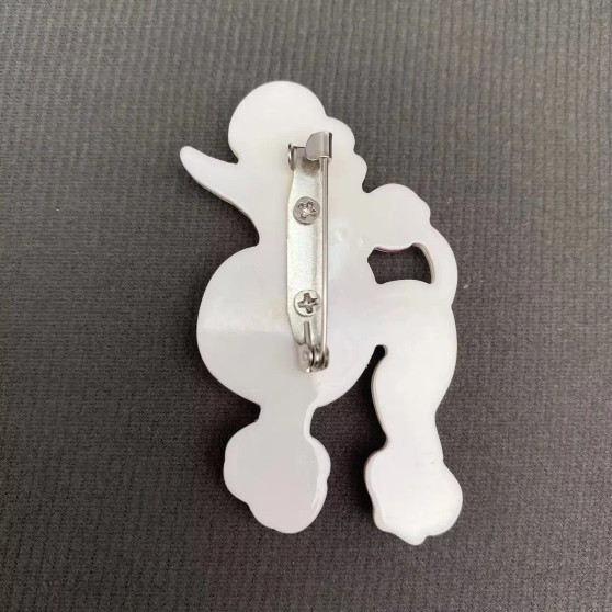 Poodle White Pink Bow Pin Brooch