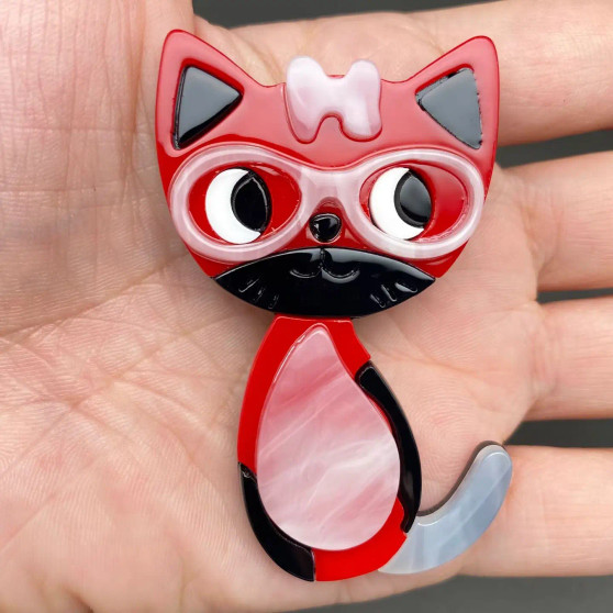 Cat Pin W/Glasses Acrylic 