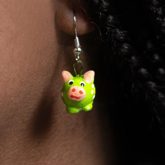 Pig Ceramic Earrings Green