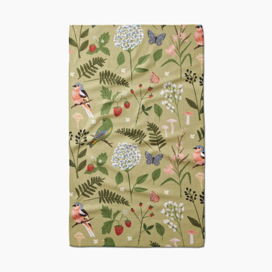 Geometry Kitchen Hand Dish Microfiber Towel Green Flower Butterflies