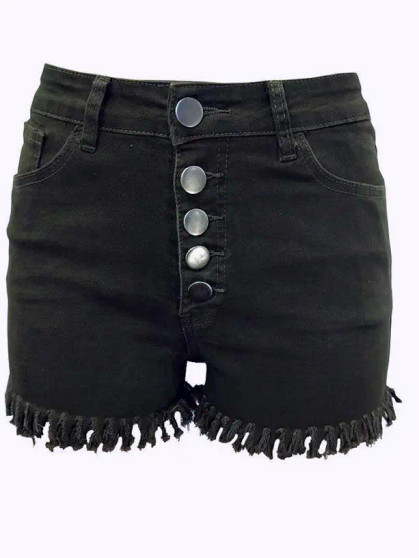 Shorts Denim Frayed Hem Black