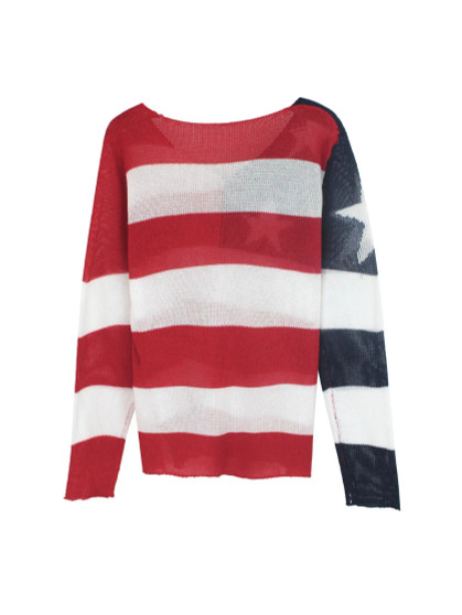 American Flag Sweater Lightweight Open Weave Knit