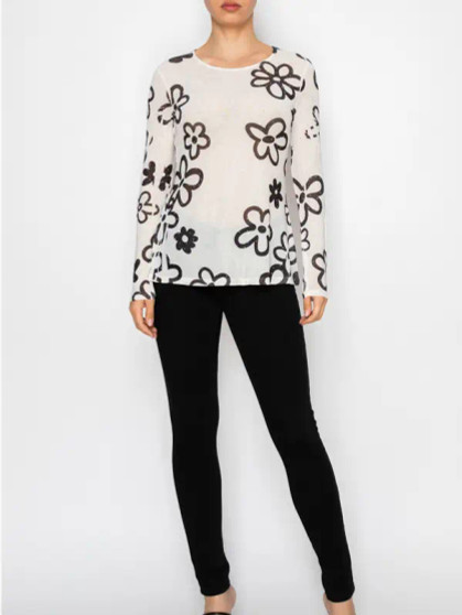 Origami Mesh Top Black Flower Outline