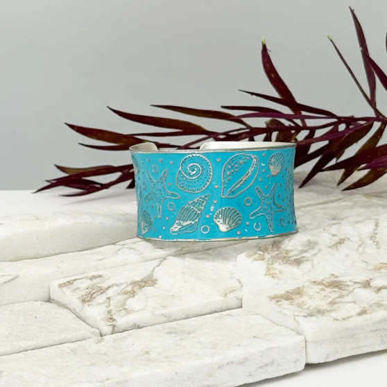 Anju Coastal Nautical Turquoise Patina Shells Sea Life Cuff Bracelet