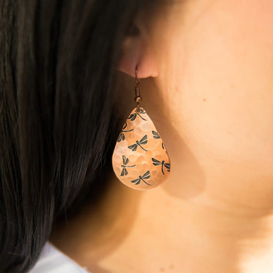 Dragonflies Engraved Silvertone Earrings