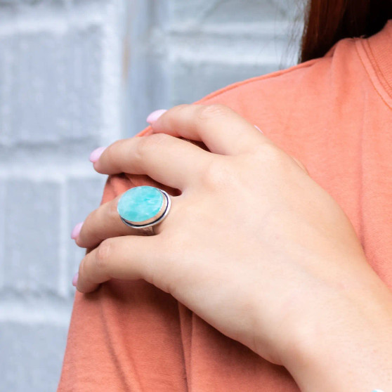 Amazonite Semiprecious Stone Adjustable Ring