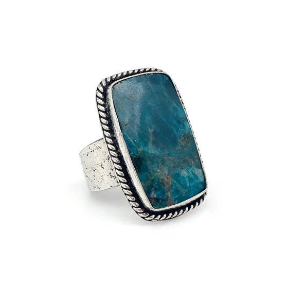 Apatite Semiprecious Stone Ring Adjustable Blue