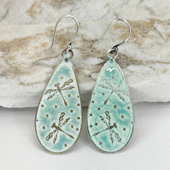 Anju Dragonflies Mint Green Silver Plated Earrings