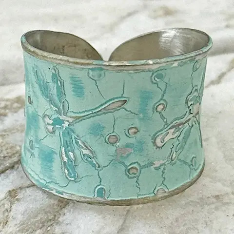 Anju Dragonflies Mint Patina Ring Adjustable 