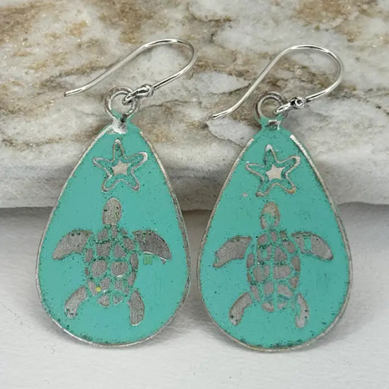 Anju Sea Turtle Patina Mint Earrings