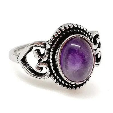 Anju Amethyst Adjustable Ring Silverplated