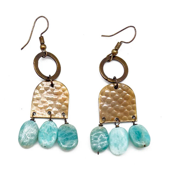 Anju Amazonite Brass Hoop Dangle Earrings