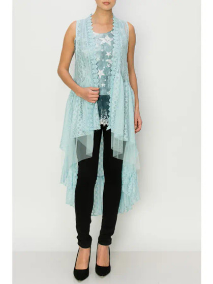 Origami Lace Long Sleeveless Aqua Blue