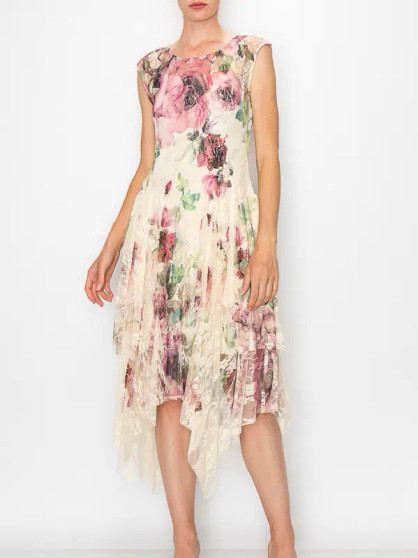 Origami Dress Vintage Rose Sleeveless Tiered