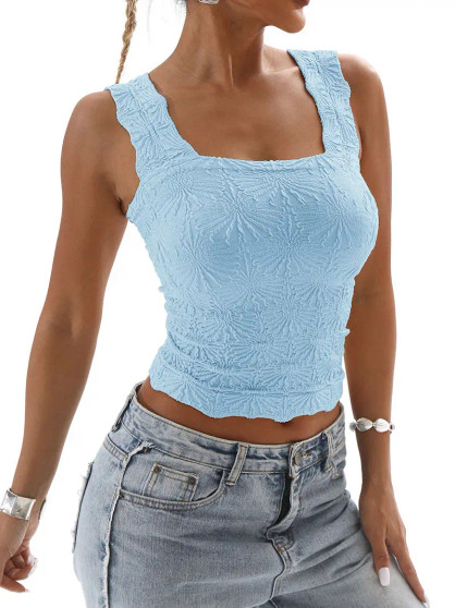 Textured Tank Top Square Neck Blue