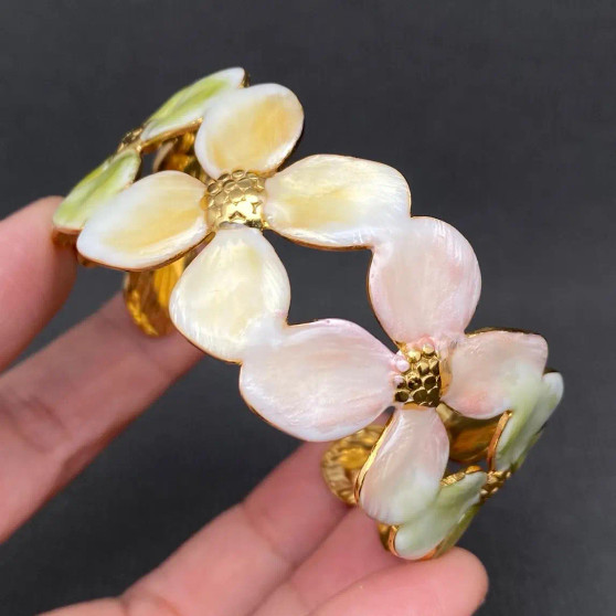 Enamel Pastel Enamel Flower Cuff Bracelet