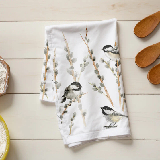 Linen Towel Black Capped Chickadee 