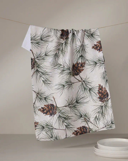 Geometry Kitchen Hand Towel Microfiber Evergreen Tree Pinecone