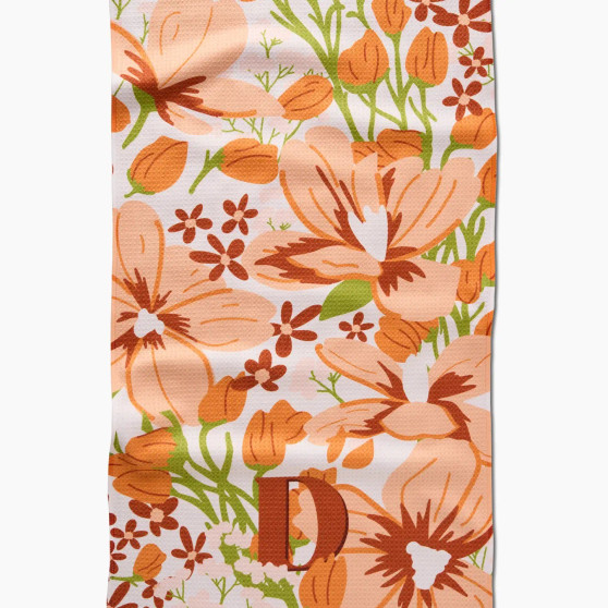 Geometry Kitchen Hand Towel Peach Flowers Microfiber 